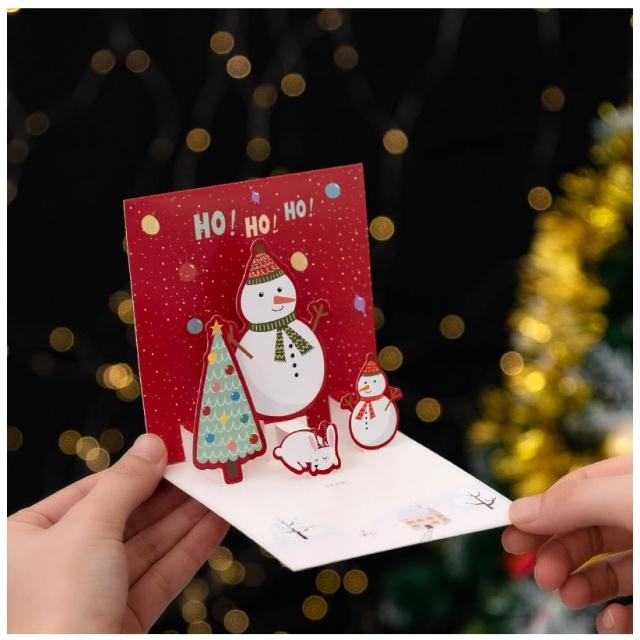 3D立體聖誕卡片-4入組附貼紙(DIY手作 手寫 聖誕老人 信封 感謝卡 賀卡 耶誕節 學生 兒童 禮物 文具)