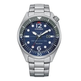 【CITIZEN 星辰】GENTS系列 聖誕節推薦款 藍面潛水風 光動能腕錶 銀色不鏽鋼錶帶(AW1716-83L)