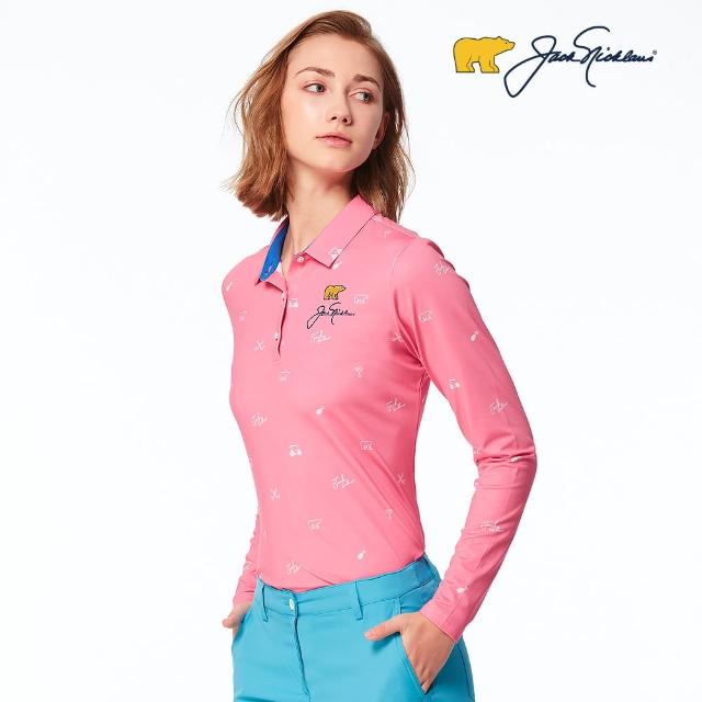 【Jack Nicklaus 金熊】GOLF女款數位印花彈性吸濕排汗POLO/高爾夫球衫(粉色)