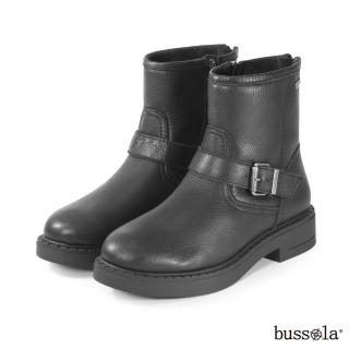 【bussola】Roma 柔軟牛皮金屬飾釦極地防滑中筒靴(黑色)
