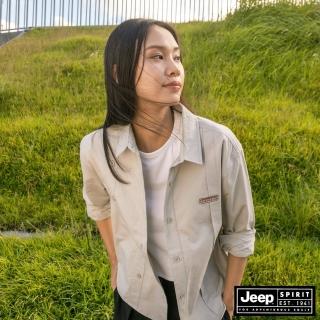【JEEP】女裝 雙門襟設計長袖襯衫(淺卡其)