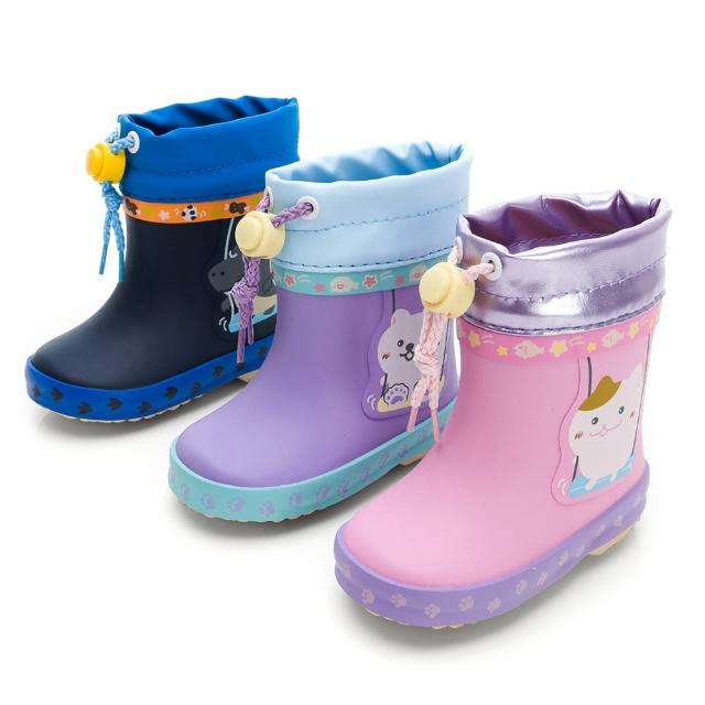 【MOONSTAR 月星】萌萌動物兒童雨靴(粉、深藍、紫)