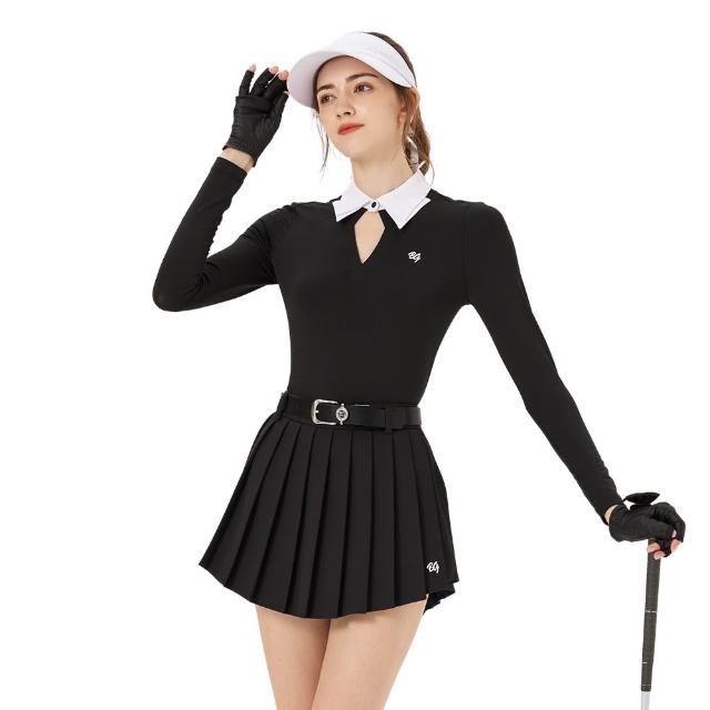【BLKTEE GOLF】雙層領V口女長袖-黑(高爾夫長袖上衣 golf球衫)