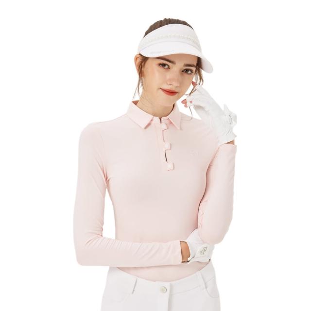 【BLKTEE GOLF】小排扣翻領女長袖-粉紅(高爾夫長袖上衣 golf球衫)