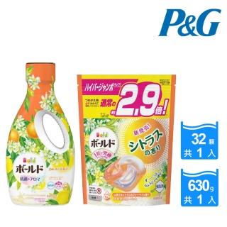【P&G】日本季節限定款 柑橘馬鞭草系列1+1超值組(袋裝洗衣球32顆+超濃縮洗衣精630g/平行輸入)