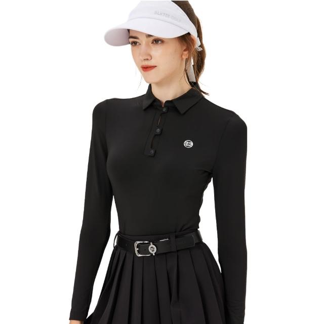 【BLKTEE GOLF】小排扣翻領女長袖-黑色(高爾夫長袖上衣 golf球衫)