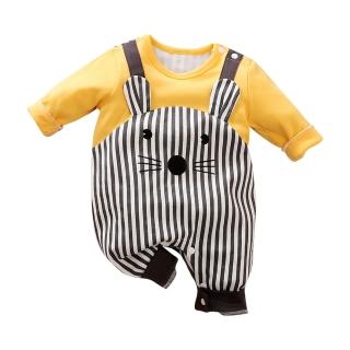 【JoyNa】嬰兒 純棉長袖包屁衣 黃色老鼠連身衣(肩扣下扣.寶寶衣)