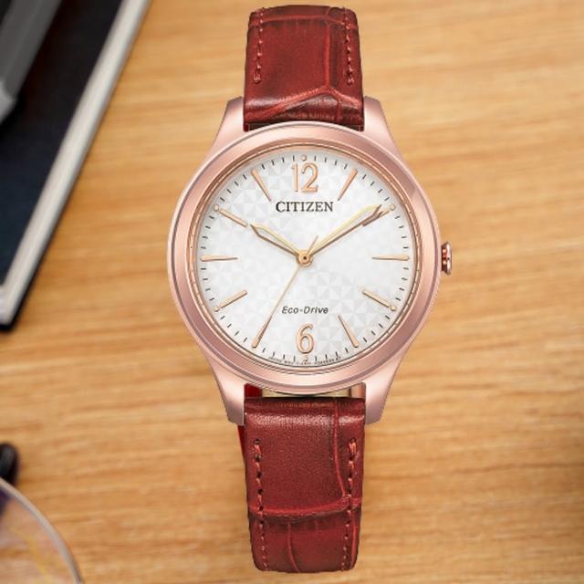 【CITIZEN 星辰】LADYS 光動能菱格紋錶盤時尚腕錶/32mm(EM0508-12A)