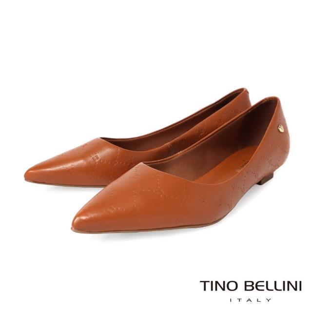 【TINO BELLINI 貝里尼】巴西進口菱格紋尖頭低跟鞋FSCT012(焦糖)