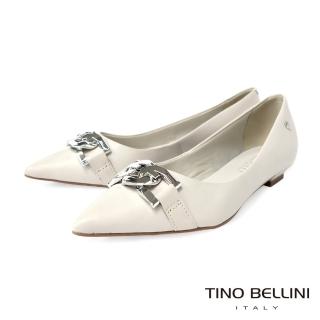 【TINO BELLINI 貝里尼】巴西進口銀扣尖頭低跟鞋FSCV007(白色)