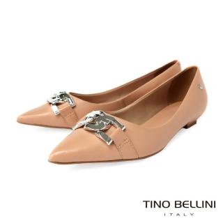 【TINO BELLINI 貝里尼】巴西進口銀扣尖頭低跟鞋FSCV007(裸膚)