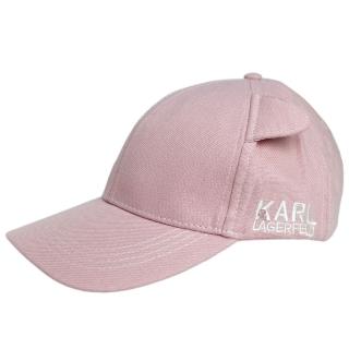 【KARL LAGERFELD 卡爾】貓咪耳朵簡約素色棒球帽(粉色)