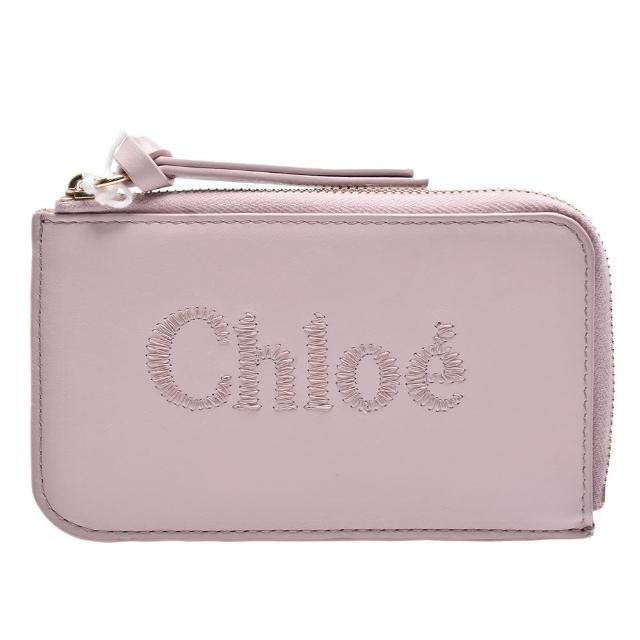 【Chloe’ 蔻依】經典品牌LOGO刺繡小牛皮拉鍊零錢包(粉紅色CHC23SP866I10521)