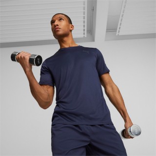 【PUMA】短袖 上衣 短T T恤 機能 排汗 男 女 訓練系列 Fit邊條 運動 休閒 藍色 歐規(52418006)