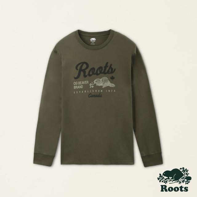 【Roots】Roots 男裝-經典傳承系列 厚磅長袖T恤(深綠色)