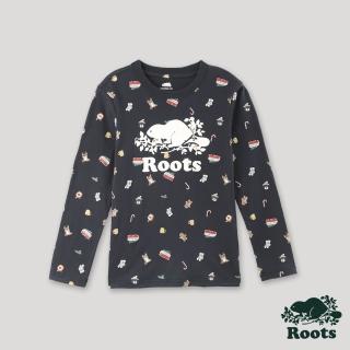 【Roots】Roots 大童-經典傳承系列 印花長袖上衣(軍藍色)