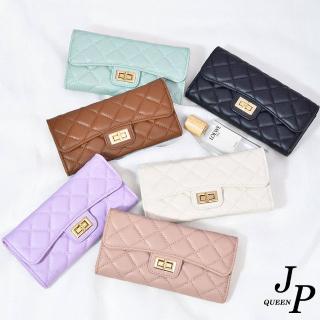 【Jpqueen】菱格純色簡約中長夾皮夾錢包手拿包(6色可選)