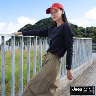 【JEEP】女裝 LOGO發泡印花長袖T恤(黑色)