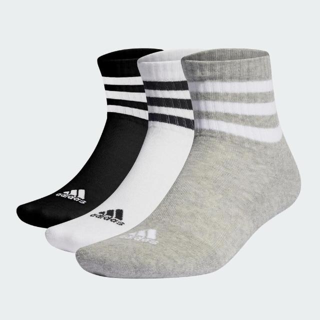 【adidas 愛迪達】3s C Spw Mid 3p 中筒襪 運動 休閒 緩衝 足弓支撐 3雙入 黑灰白(IC1318)