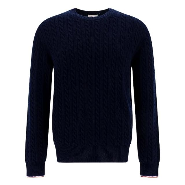 【MONCLER】秋冬新款 男款 羅紋針織羊絨混紡圓領毛衣-深藍色(M號)
