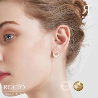 【ROCiO】無耳洞耳夾式耳環CZ鑽14K鍍金色調淡水貝珍珠聖誕花圈(閨蜜情人節朋友交換母親節紀念日女友禮物)