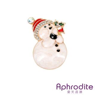 【Aphrodite 愛芙晶鑽】可愛快樂聖誕小雪人造型胸針(聖誕胸針 小雪人胸針)