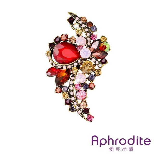 【Aphrodite 愛芙晶鑽】寶石胸針 花卉胸針/華麗閃耀寶石花卉線條造型胸針(2色任選)