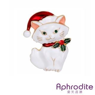 【Aphrodite 愛芙晶鑽】聖誕胸針 貓咪胸針/可愛聖誕裝扮高貴小貓咪造型胸針(2色任選)