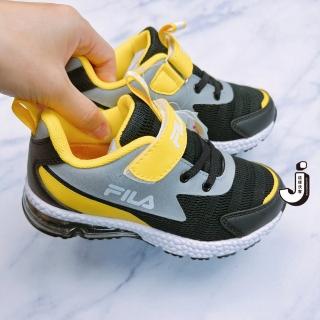 【FILA】FILA KIDS 中童反光氣墊運動鞋-黑黃(2-J827X-061)