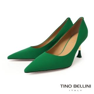 【TINO BELLINI 貝里尼】尖頭素面異材質拼接高跟鞋FSEV005(青草綠)