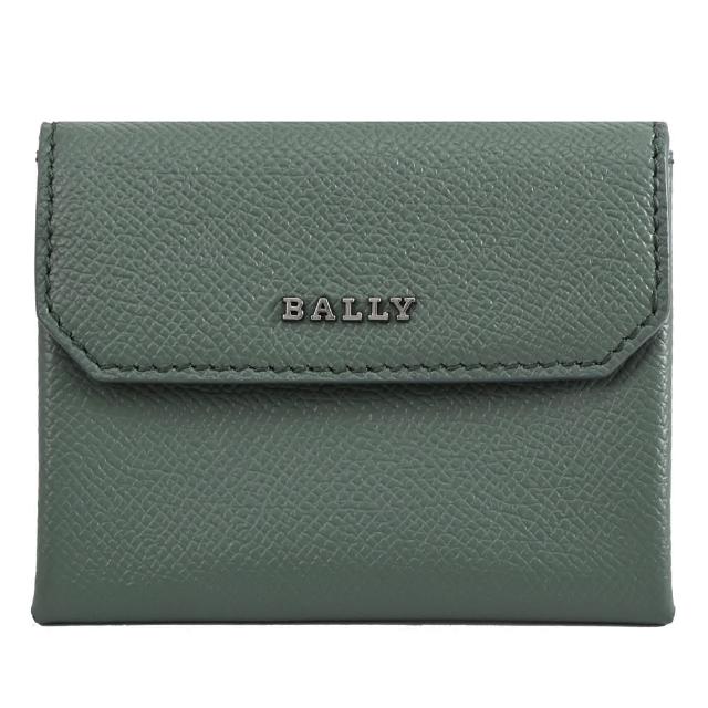 【BALLY】BYRION 荔枝牛皮扣式卡片零錢包(灰綠)