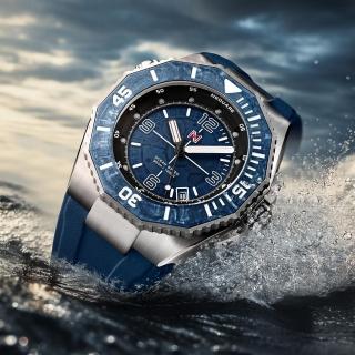 【NSQUARE】愛時 海洋極速者 潛水Diver 探索速度賽艇冒險脈動 碳纖維瑞士機芯自動腕錶(NS-27.3 蒼翠藍)