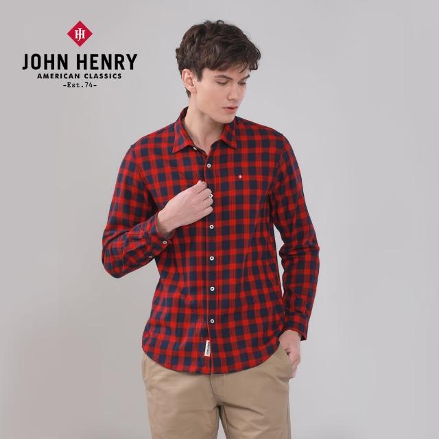 【JOHN HENRY】格紋休閒長袖襯衫-紅