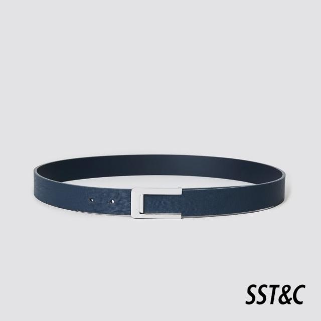 【SST&C 新品８５折】深藍十字紋版釦皮帶1712311006