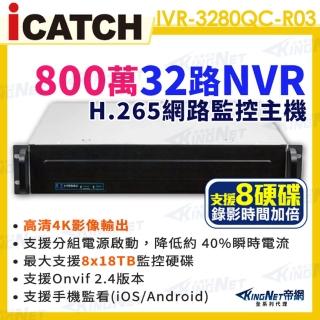【KINGNET】ICATCH 可取 32路 NVR 錄影主機 4K 800萬 支援8顆監控硬碟(IVR-3280QC-R03 ULTRA)