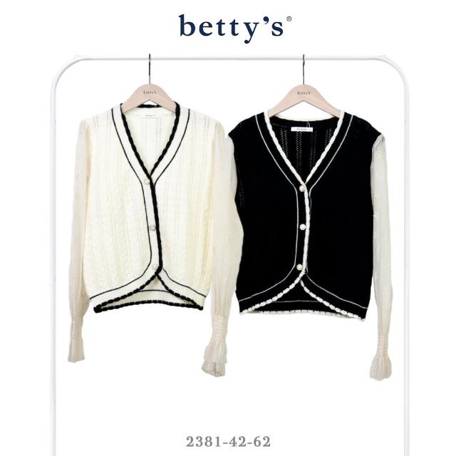 【betty’s 貝蒂思】鏤空花朵雪紡拼接撞色毛衣(共二色)