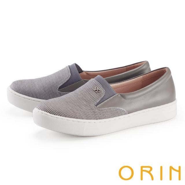 【ORIN】紋布拼接牛皮休閒鞋(灰色)