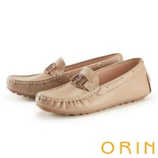 【ORIN】造型飾釦牛皮平底休閒鞋(淺棕)