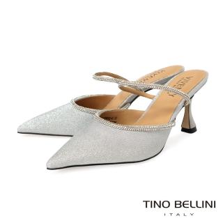 【TINO BELLINI 貝里尼】尖頭鑽飾高跟穆勒鞋FZ2V002(閃耀銀)