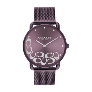 【COACH】Elliot 紫色款 晶鑽銀C字 經典LOGO腕錶 米蘭錶帶 36mm 女錶(14504339)