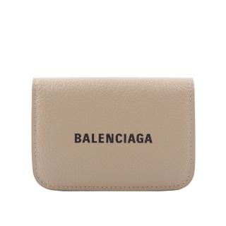 【Balenciaga 巴黎世家】經典Logo牛皮壓釦三折短夾_mini(暖米色)