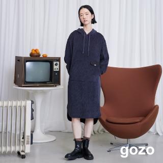 【gozo】條絨拼接異材質連帽洋裝(兩色)