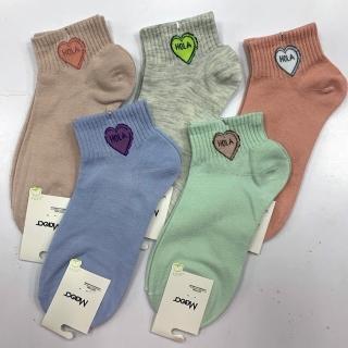 【Socks Form 襪子瘋】5雙組-HOLA愛心日系棉質短襪(踝襪/棉襪/船型襪/女襪)