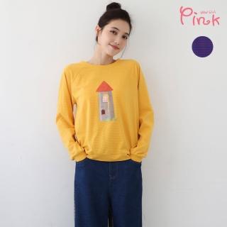 【PINK NEW GIRL】休閒條紋印圖長袖上衣/T恤 N4303HD(2色)
