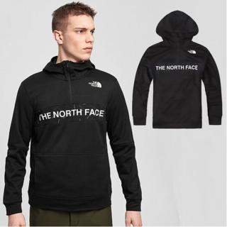 【The North Face】中性款 經典大LOGO 半門襟拉鍊長袖保暖連帽上衣(4U5K-JK3 黑 V)