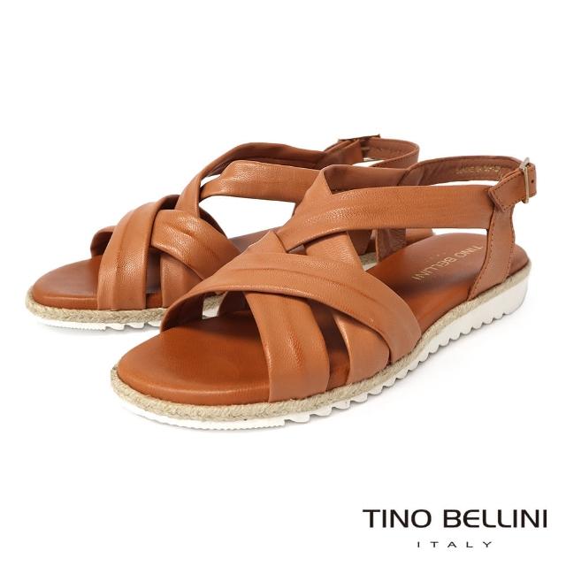 【TINO BELLINI 貝里尼】西班牙進口羊皮編織涼鞋FSJT012(焦糖)
