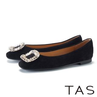 【TAS】方鑽釦羊麂皮平底鞋(黑色)
