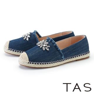 【TAS】水滴鑽飾休閒平底草編鞋(藍色)