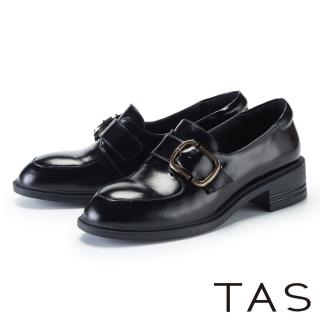 【TAS】牛漆皮皮釦樂福低跟鞋(黑色)