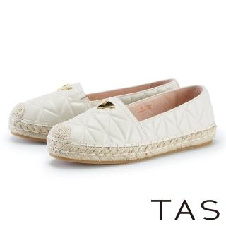 【TAS】羊皮休閒平底草編鞋(米色)